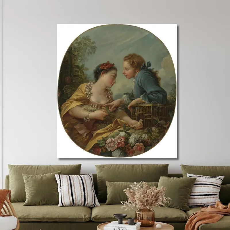 Una Giovane Donna E Una Gioventù Che Mettono Gli Uccelli Giovani In Una Gabbia Gli Uccelli Nidificano François Boucher