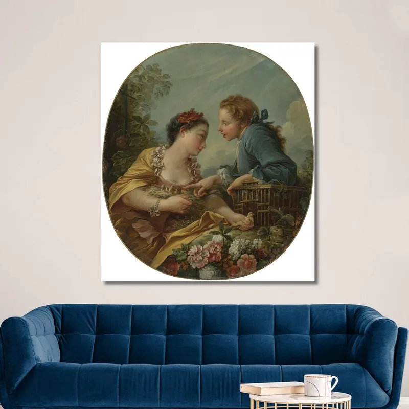 Una Giovane Donna E Una Gioventù Che Mettono Gli Uccelli Giovani In Una Gabbia Gli Uccelli Nidificano François Boucher