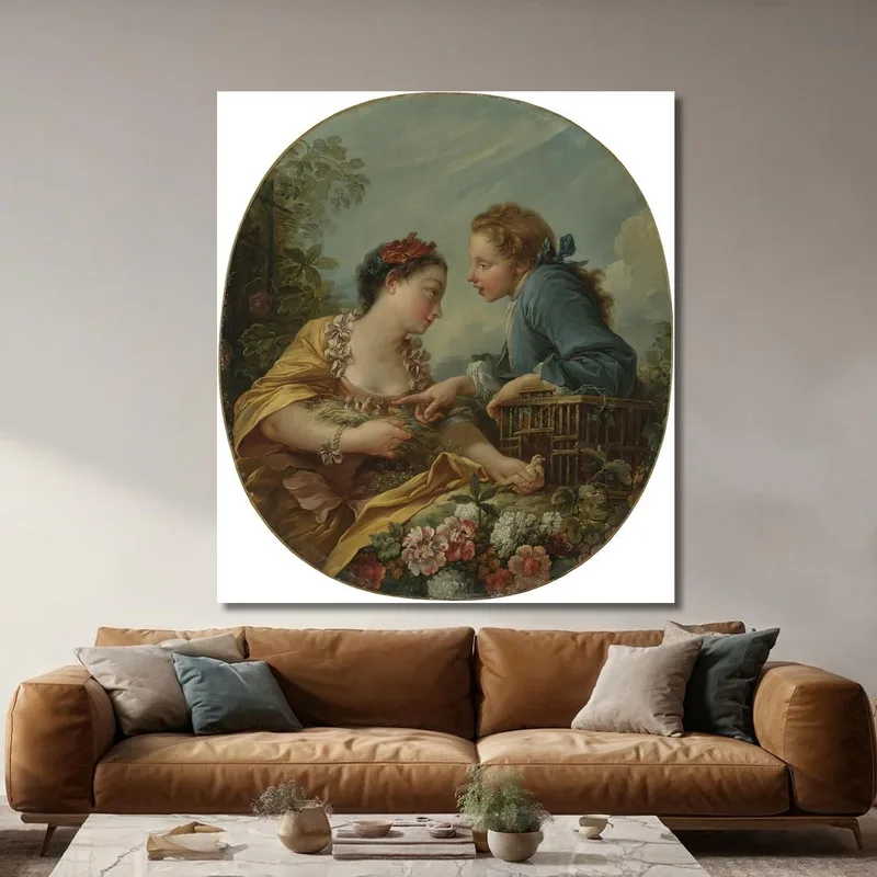 Una Giovane Donna E Una Gioventù Che Mettono Gli Uccelli Giovani In Una Gabbia Gli Uccelli Nidificano François Boucher