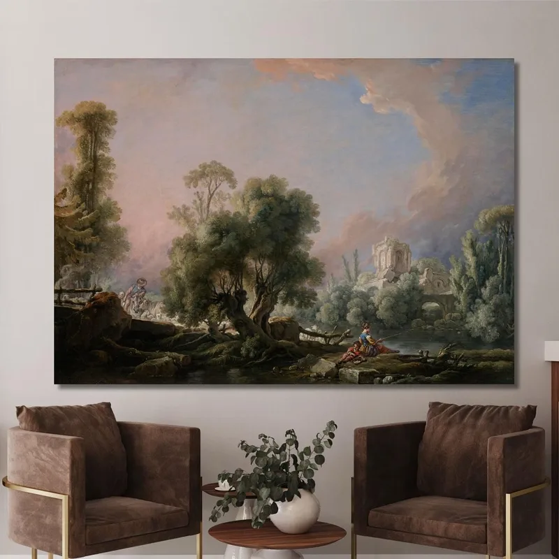 Idyllische Landschaft Mit Fischerin François Boucher