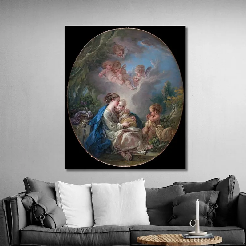 Virgen Y Niño Con El Joven San Juan Bautista Y Ángeles François Boucher