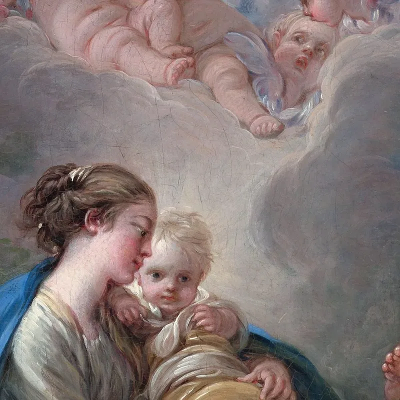 Virgen Y Niño Con El Joven San Juan Bautista Y Ángeles François Boucher