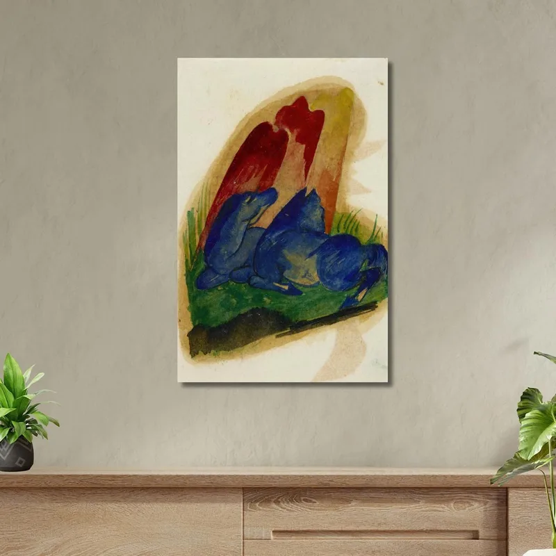 Due Cavalli Blu Davanti Ad Una Roccia Rossa Franz Marc