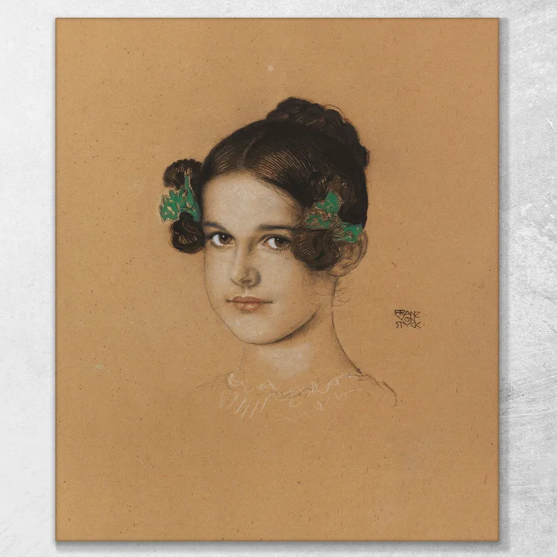 Ritratto Della Figlia Mary Con Nastri Verdi Franz von Stuck