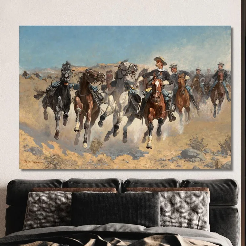 Die Vierte Truppe Stieg Ab Und Bewegte Die Geführten Pferde Frederic Remington