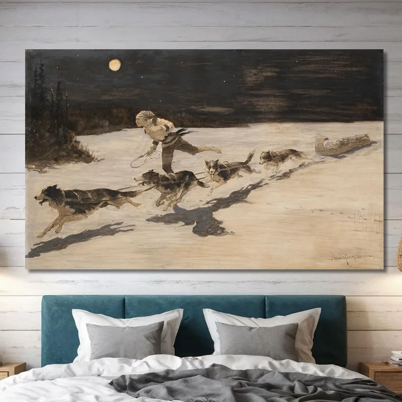 Perros Huskies En La Carretera Congelada Hablando De Musquash Frederic Remington