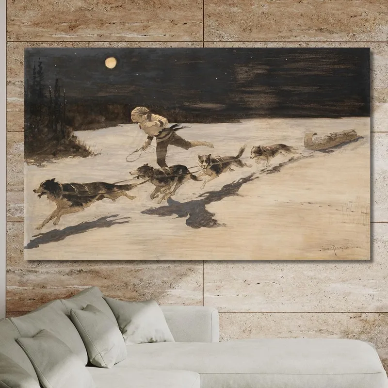 Perros Huskies En La Carretera Congelada Hablando De Musquash Frederic Remington