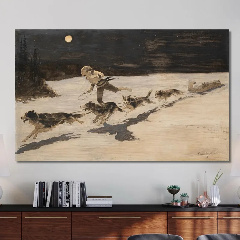 Perros Huskies En La Carretera Congelada Hablando De Musquash Frederic Remington