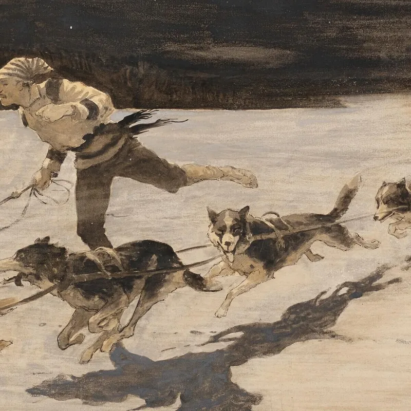 Perros Huskies En La Carretera Congelada Hablando De Musquash Frederic Remington