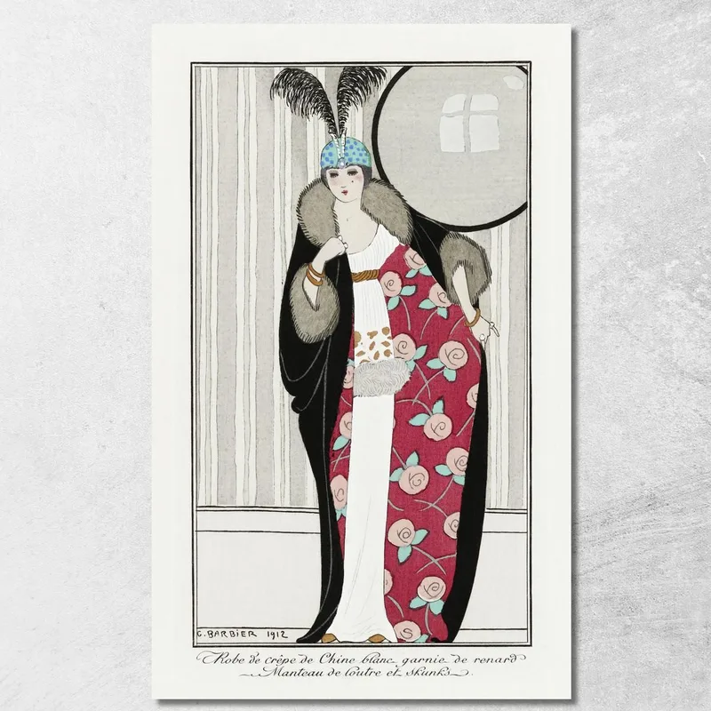Pariser Kostüme Nr. 39 Weißes Kleid Aus Crêpe De Chine Von Journal Des Dames Et Des Modes George Barbier drucken auf leinwand