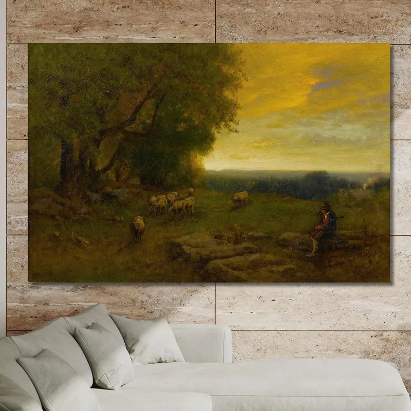 Hirte Und Herde Bei Sonnenuntergang George Inness