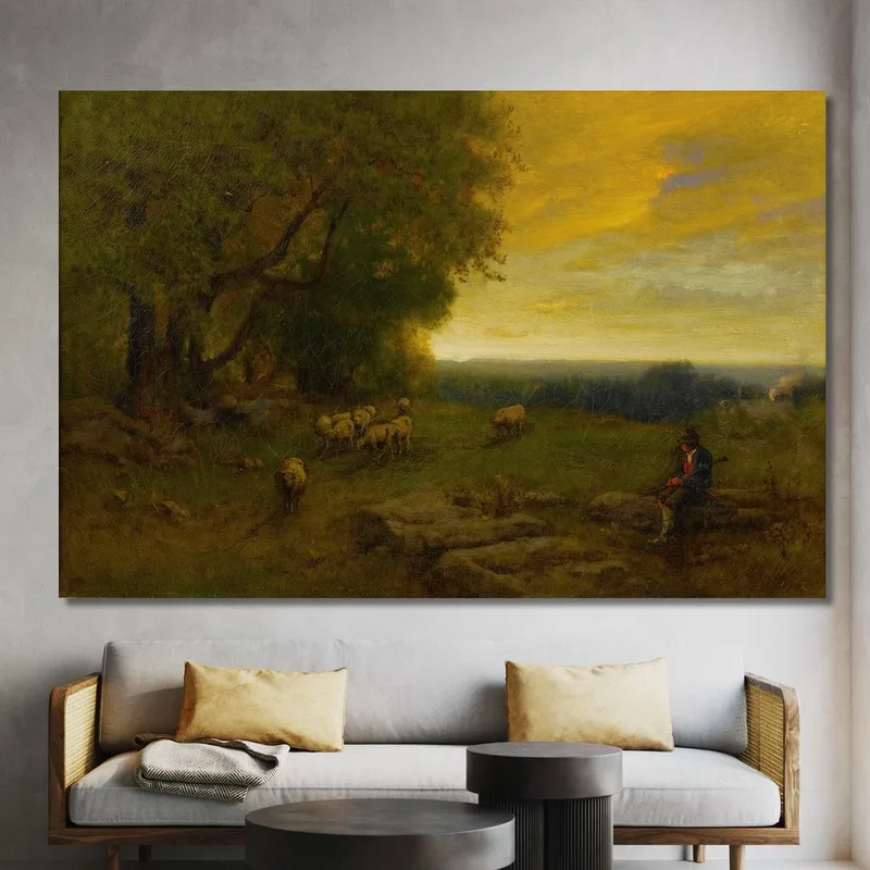 Hirte Und Herde Bei Sonnenuntergang George Inness