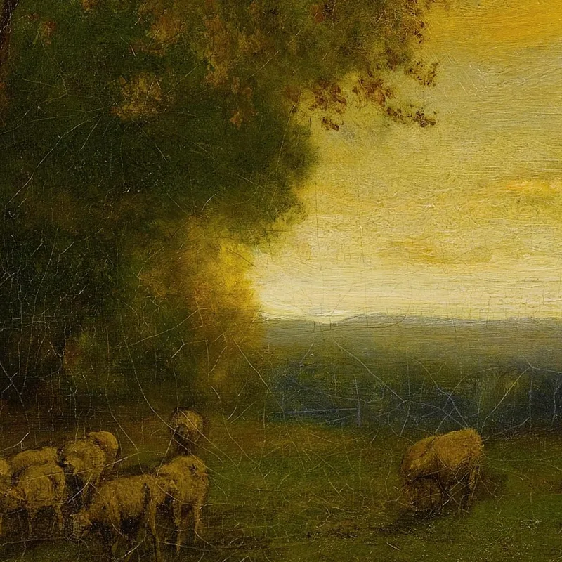 Hirte Und Herde Bei Sonnenuntergang George Inness