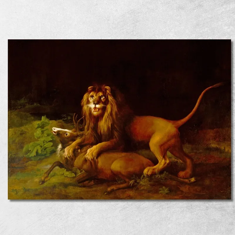 Un Leone Che Attacca Un Cervo George Stubbs quadro stampa su tela