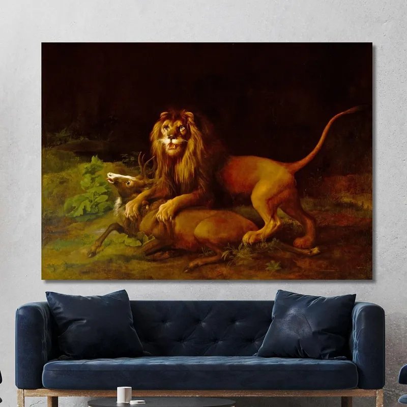 A Lion Attacking A Stag George Stubbs
