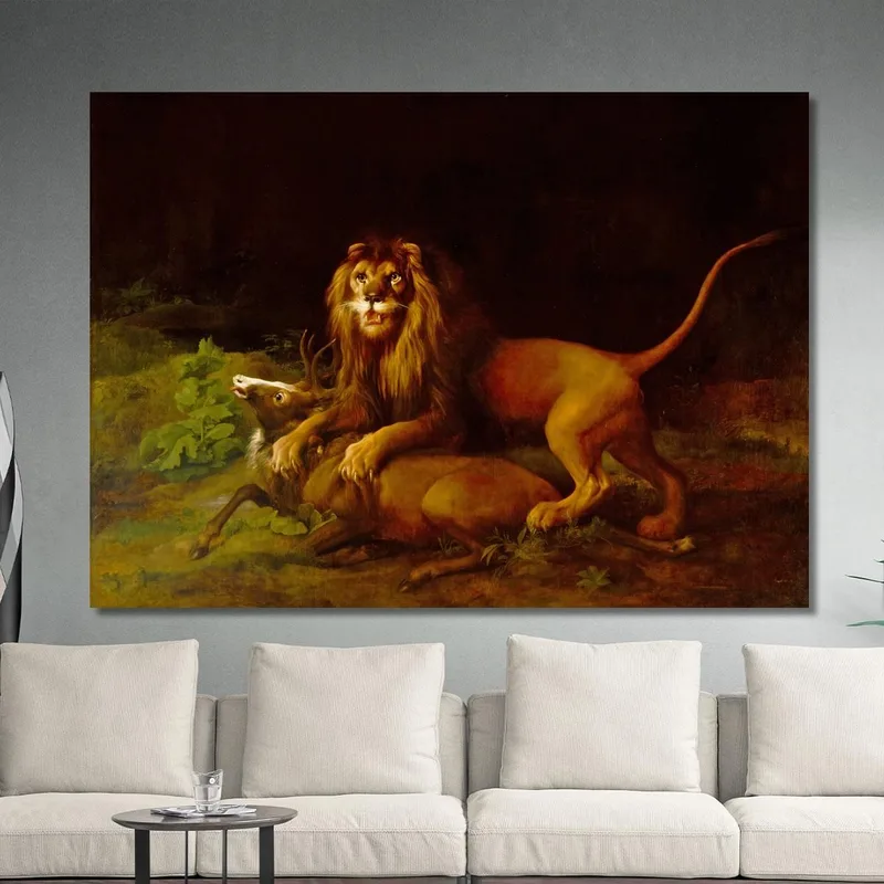 A Lion Attacking A Stag George Stubbs
