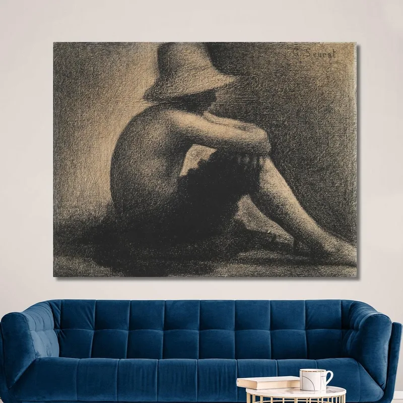 Estudio De Niño Sentado Con Sombrero De Paja Para Bañistas En Asnières Georges Seurat