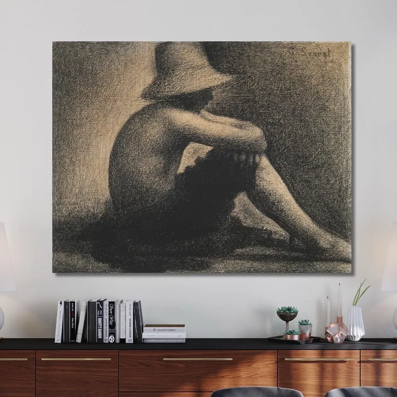 Estudio De Niño Sentado Con Sombrero De Paja Para Bañistas En Asnières Georges Seurat