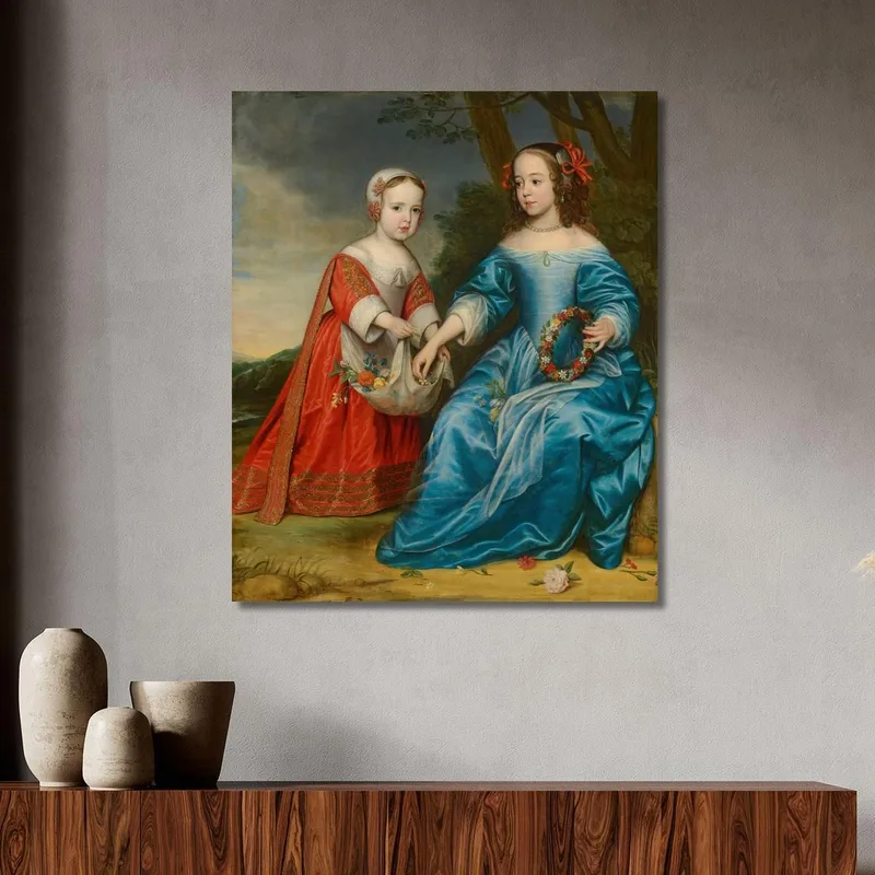 Double Portrait Du Prince Willem Iii Et De Sa Tante Maria Princesse D'Orange Enfants Gerard van Honthorst