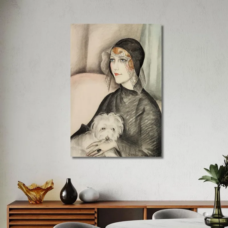 Giovane Donna Con Cappello A Cilindro Nero E Piccolo Cagnolino Bianco Gerda Wegener