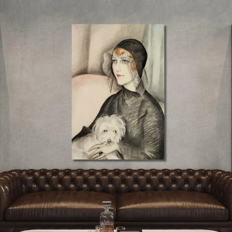Giovane Donna Con Cappello A Cilindro Nero E Piccolo Cagnolino Bianco Gerda Wegener