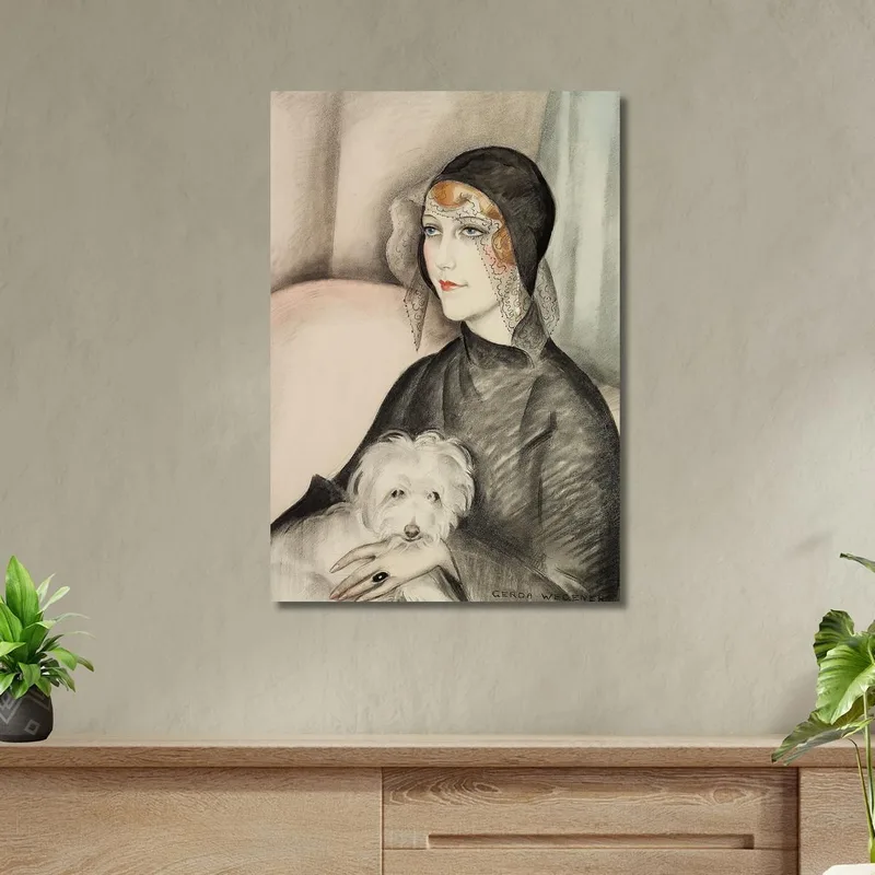 Giovane Donna Con Cappello A Cilindro Nero E Piccolo Cagnolino Bianco Gerda Wegener