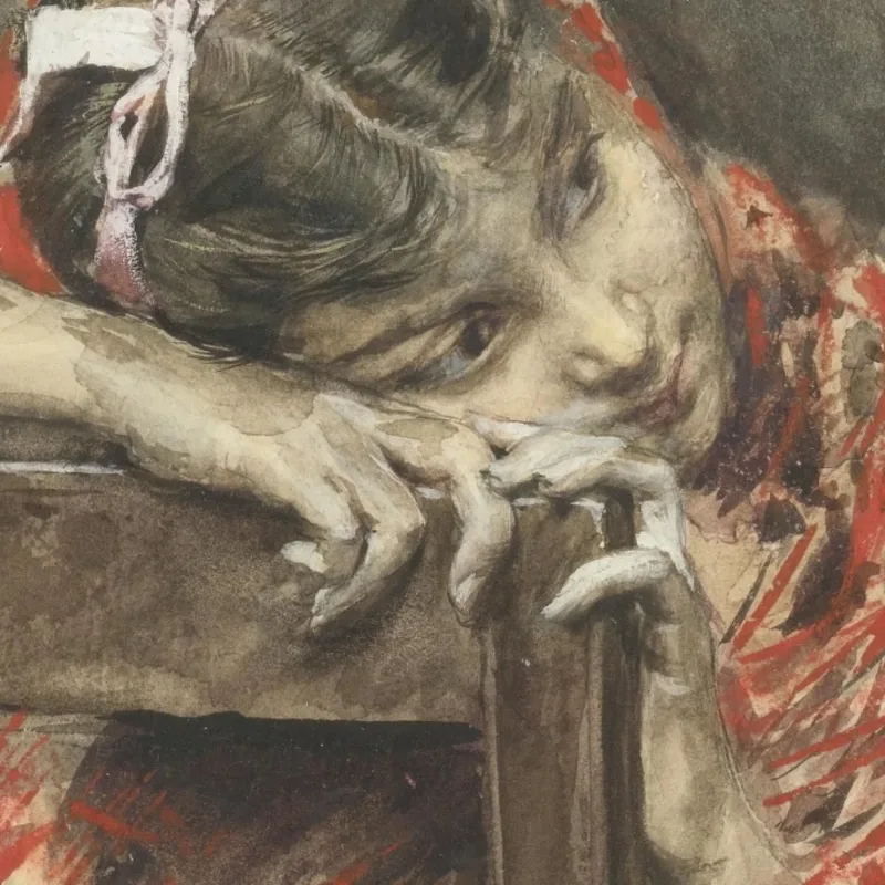A Girl Wearing A Red Shawl Giovanni Boldini