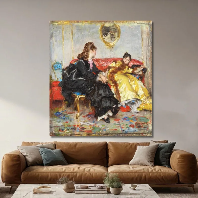 Zwei Damen Sitzen In Einem Innenraum Giovanni Boldini