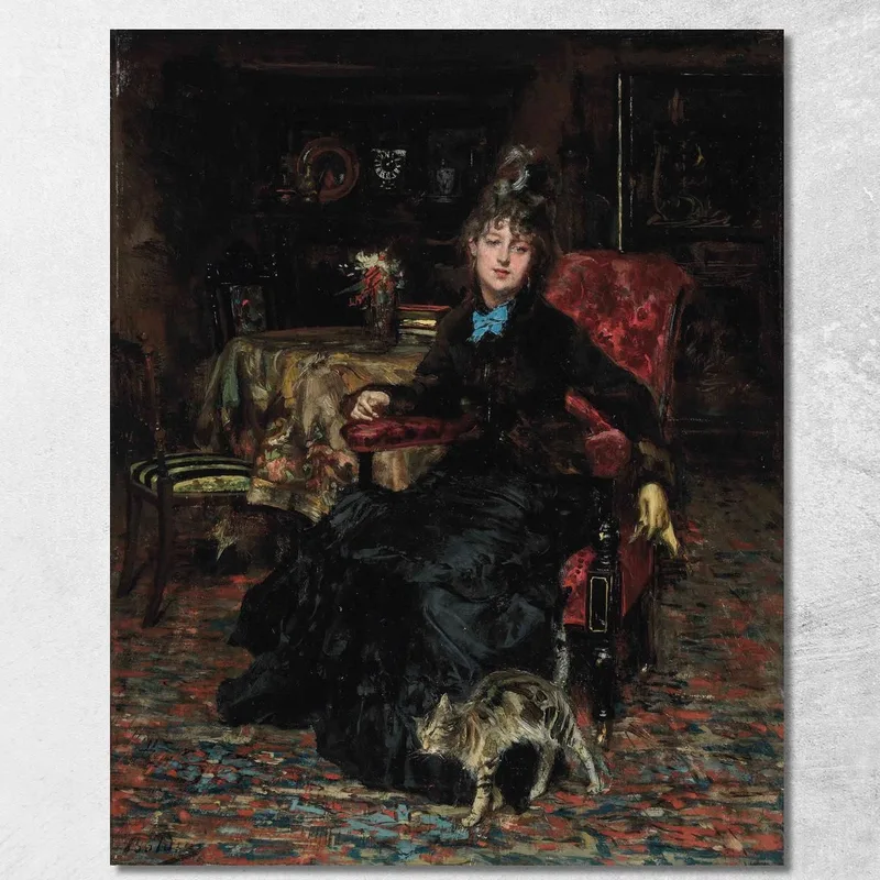 Signora Seduta Con Gatto Giovanni Boldini quadro stampa su tela