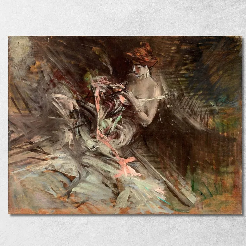 L'Interno Dell'Abito Da Ballo Con La Giovane Ragazza Che Cuce Giovanni Boldini quadro stampa su tela
