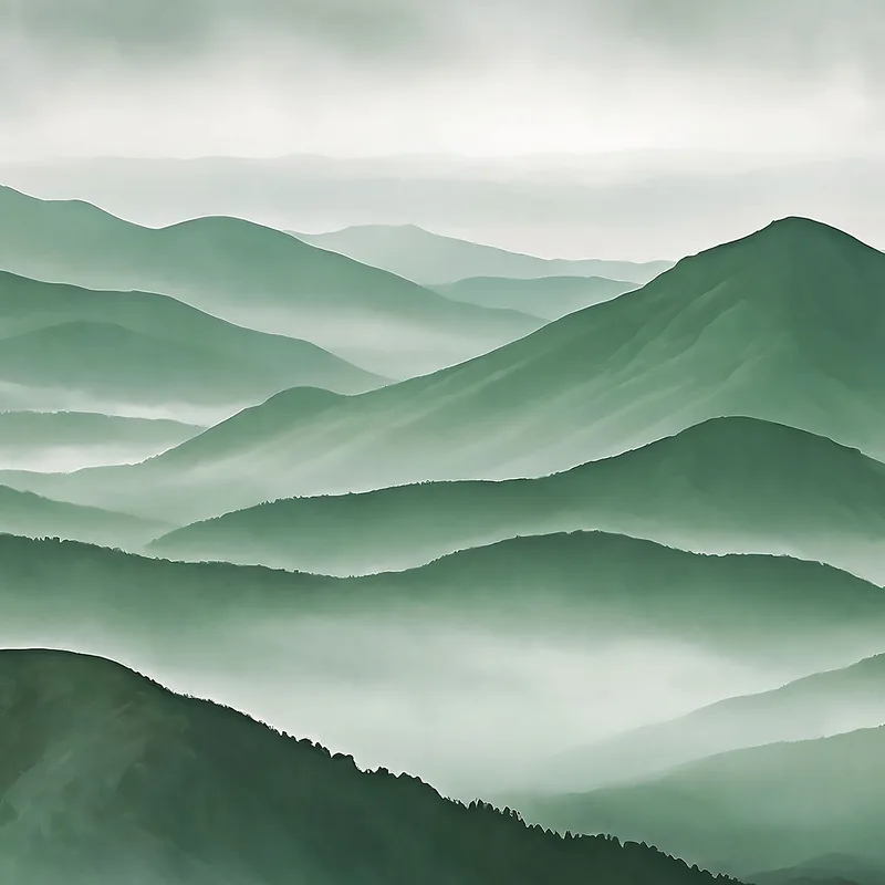 Quadro Paesaggio Astratto Paesaggio Montuoso Verde Scenario Nebbioso