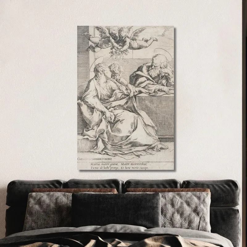 La Sagrada Familia Con Dos Ángeles Guido Reni