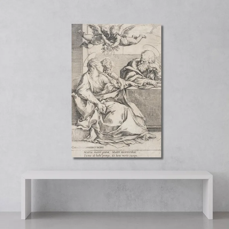 La Sagrada Familia Con Dos Ángeles Guido Reni