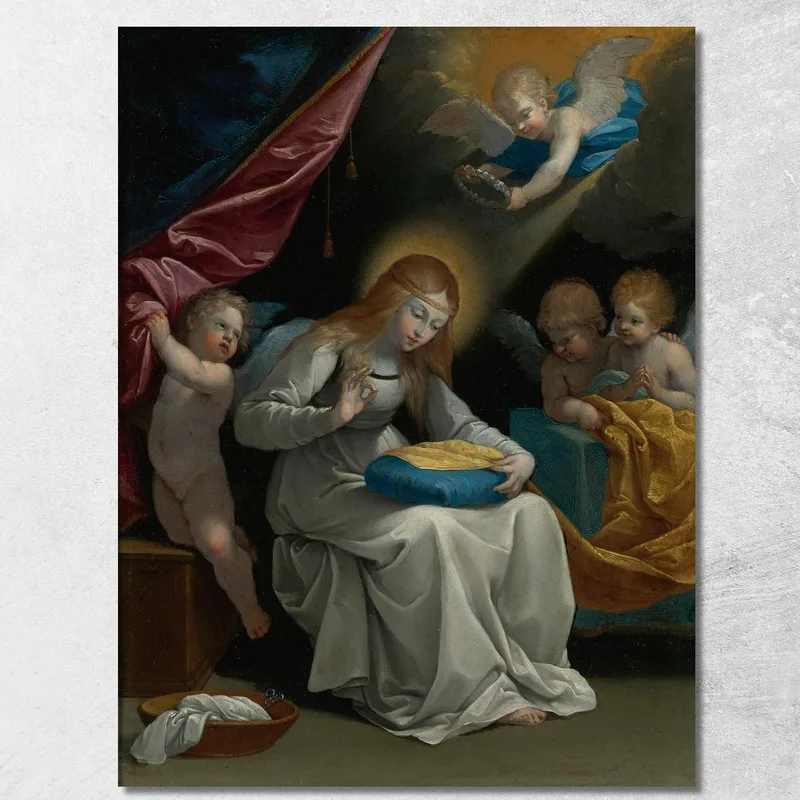 La Vergine Che Cuce Accompagnata Da Quattro Angeli (La Couseuse) Guido Reni quadro stampa su tela