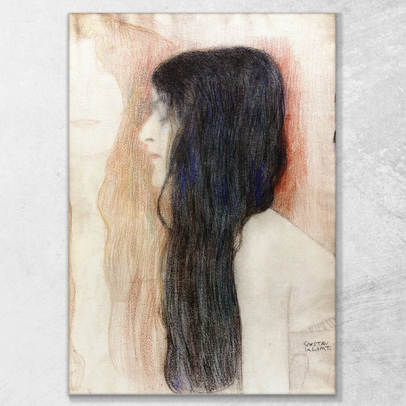Mädchen Mit Langen Haaren Mit Einer Skizze Für Nude Veritas Gustav Klimt
