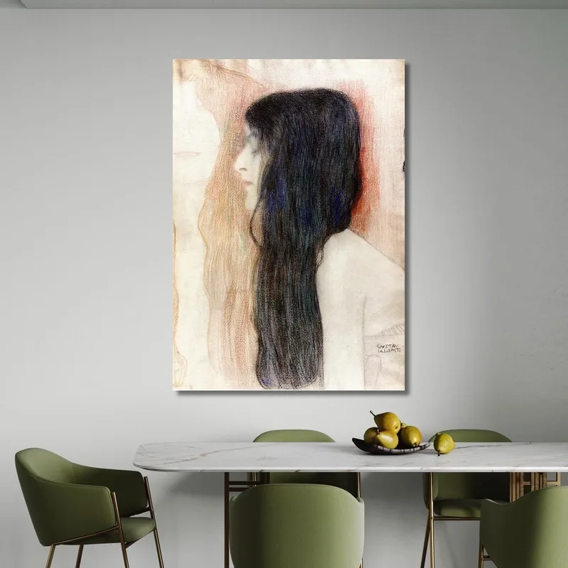 Mädchen Mit Langen Haaren Mit Einer Skizze Für Nude Veritas Gustav Klimt