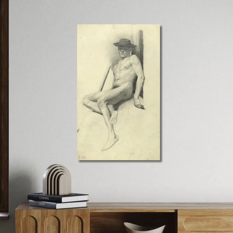 Nudo Maschile Seduto Con Cappello Gustav Klimt