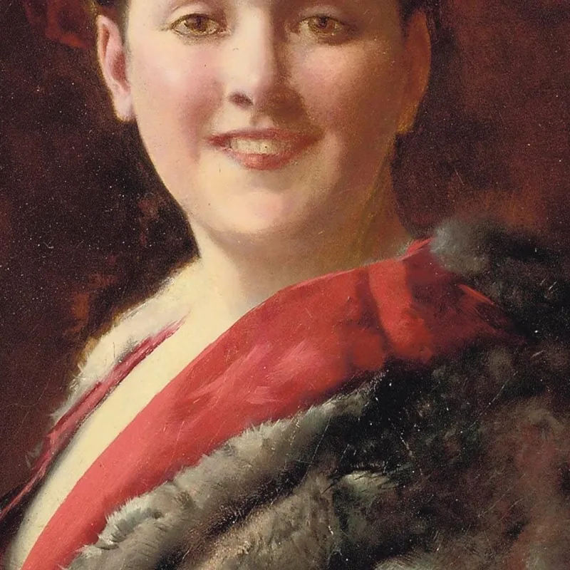 A Lady In A Fur-Lined Cape Gustave Jean Jacquet