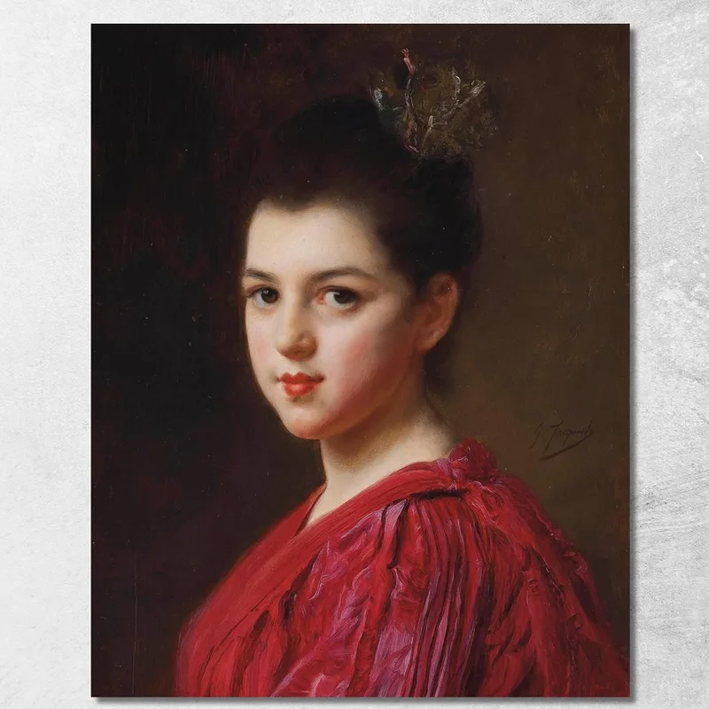 Mujer Con Vestido Rojo Gustave Jean Jacquet cuadro en lienzo