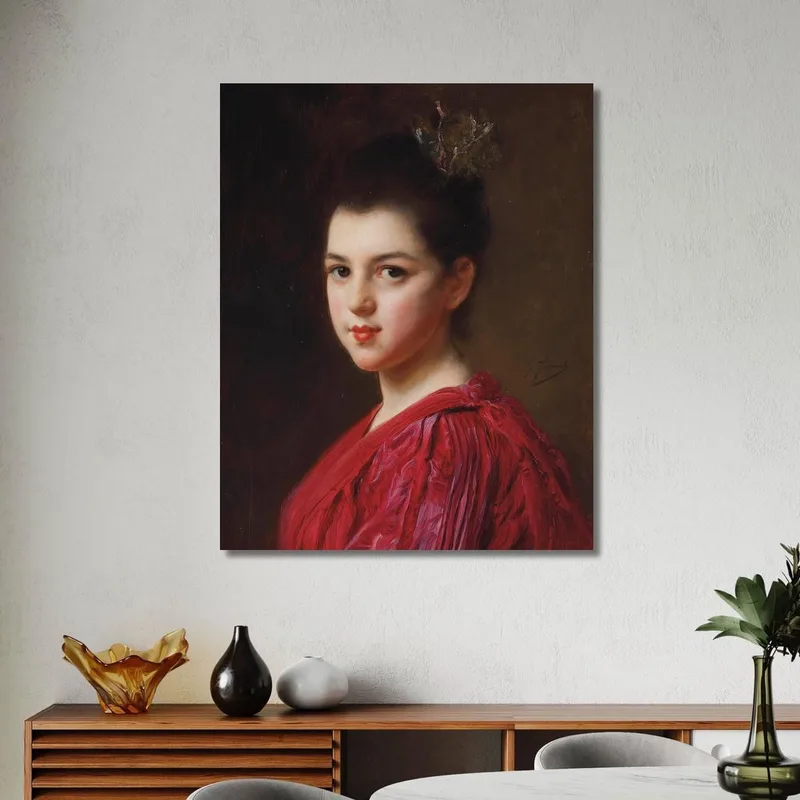 Frau Im Roten Kleid Gustave Jean Jacquet