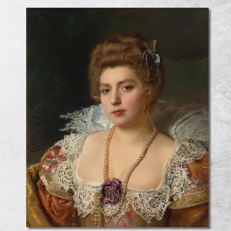 Retrato De Una Mujer Con Perlas Gustave Jean Jacquet cuadro en lienzo