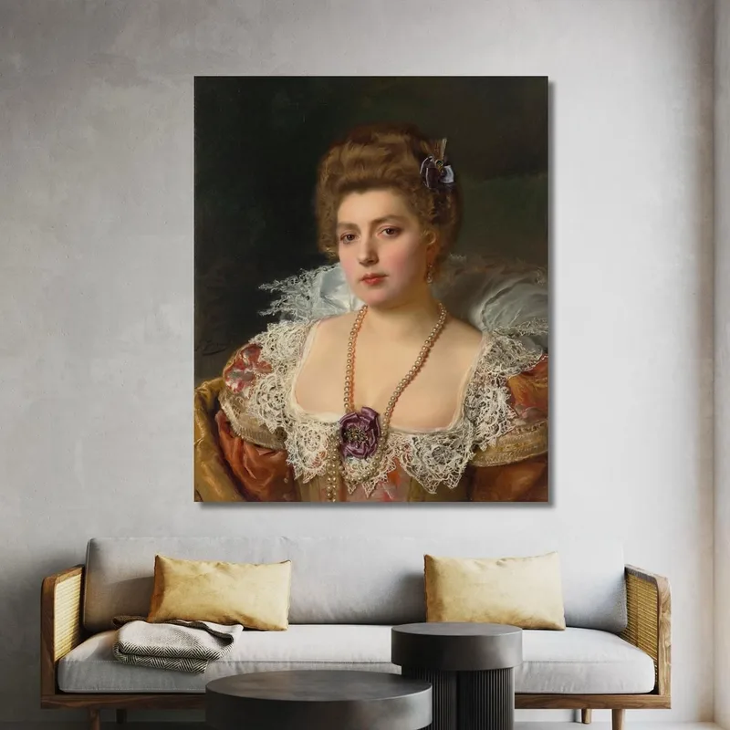 Portrait D'Une Femme Portant Des Perles Gustave Jean Jacquet