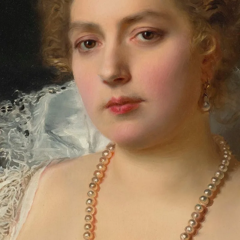 Portrait D'Une Femme Portant Des Perles Gustave Jean Jacquet