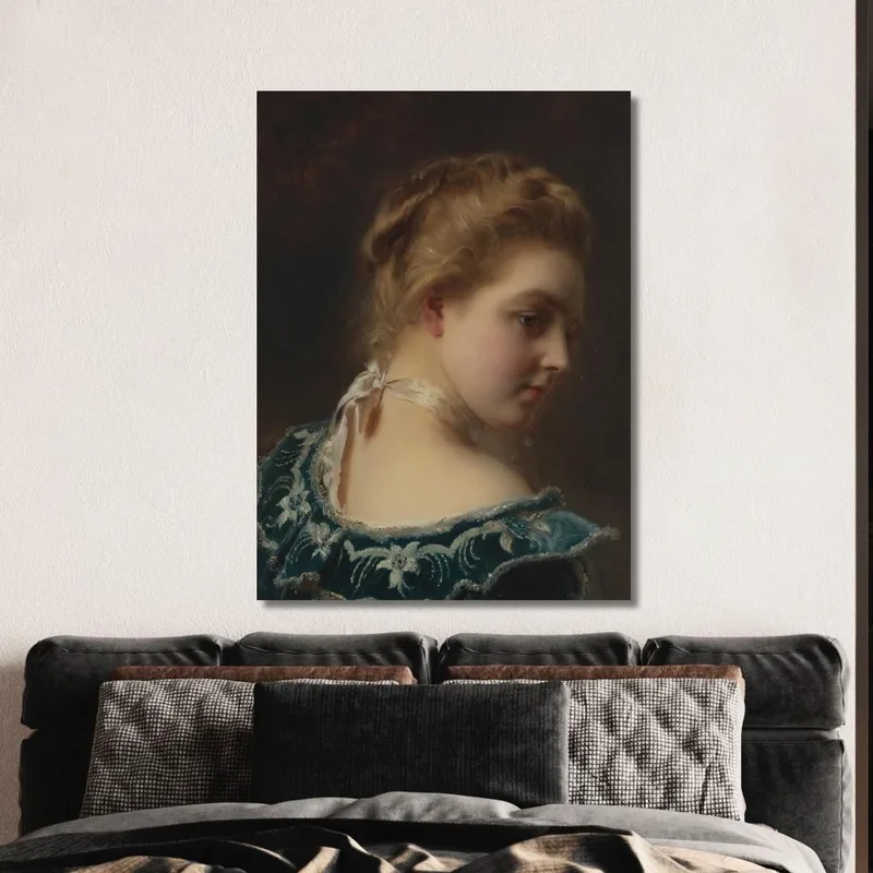 Young Beauty In A Green Dress Gustave Jean Jacquet