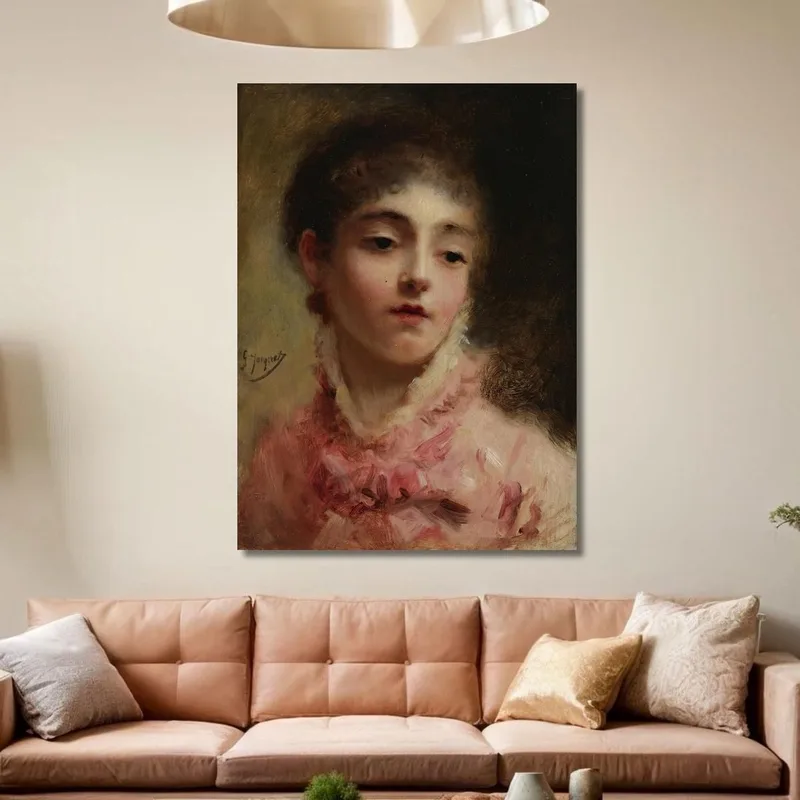 Joven Con Vestido Rosa Gustave Jean Jacquet