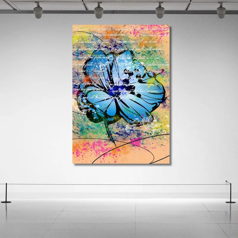 Pintura Abstracta De Flores Azules Sobre Fondo Multicolor Pintura De Flores Abstractas Modernas