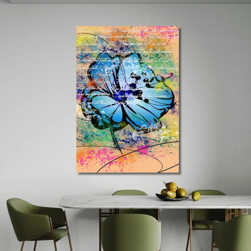Pintura Abstracta De Flores Azules Sobre Fondo Multicolor Pintura De Flores Abstractas Modernas