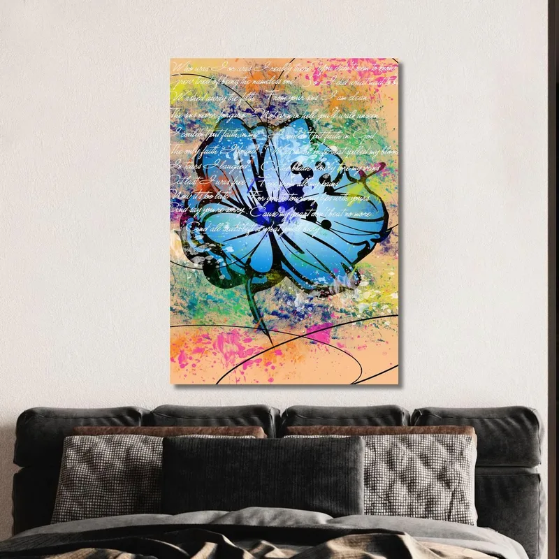 Pintura Abstracta De Flores Azules Sobre Fondo Multicolor Pintura De Flores Abstractas Modernas