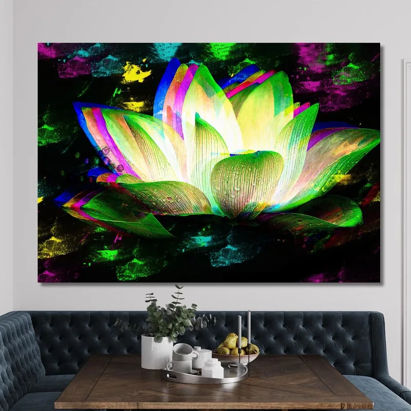 Multicolored Abstract Lotus Flower Painting Modern Abstract Flowers Painting
