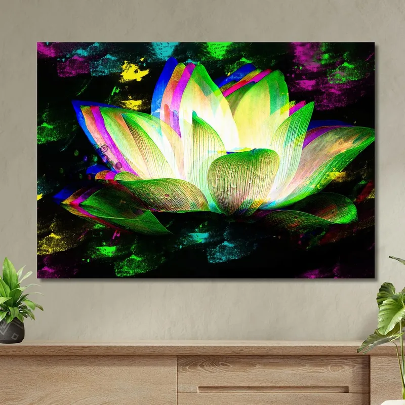 Multicolored Abstract Lotus Flower Painting Modern Abstract Flowers Painting